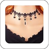 Andelaisi Boho Lace Choker Necklace Vintage Teardrop Crystal Necklace Gothic Flower Lace Necklace Choker Black Waterdrop Cz Pendant Necklace Choker Jewelry for Women