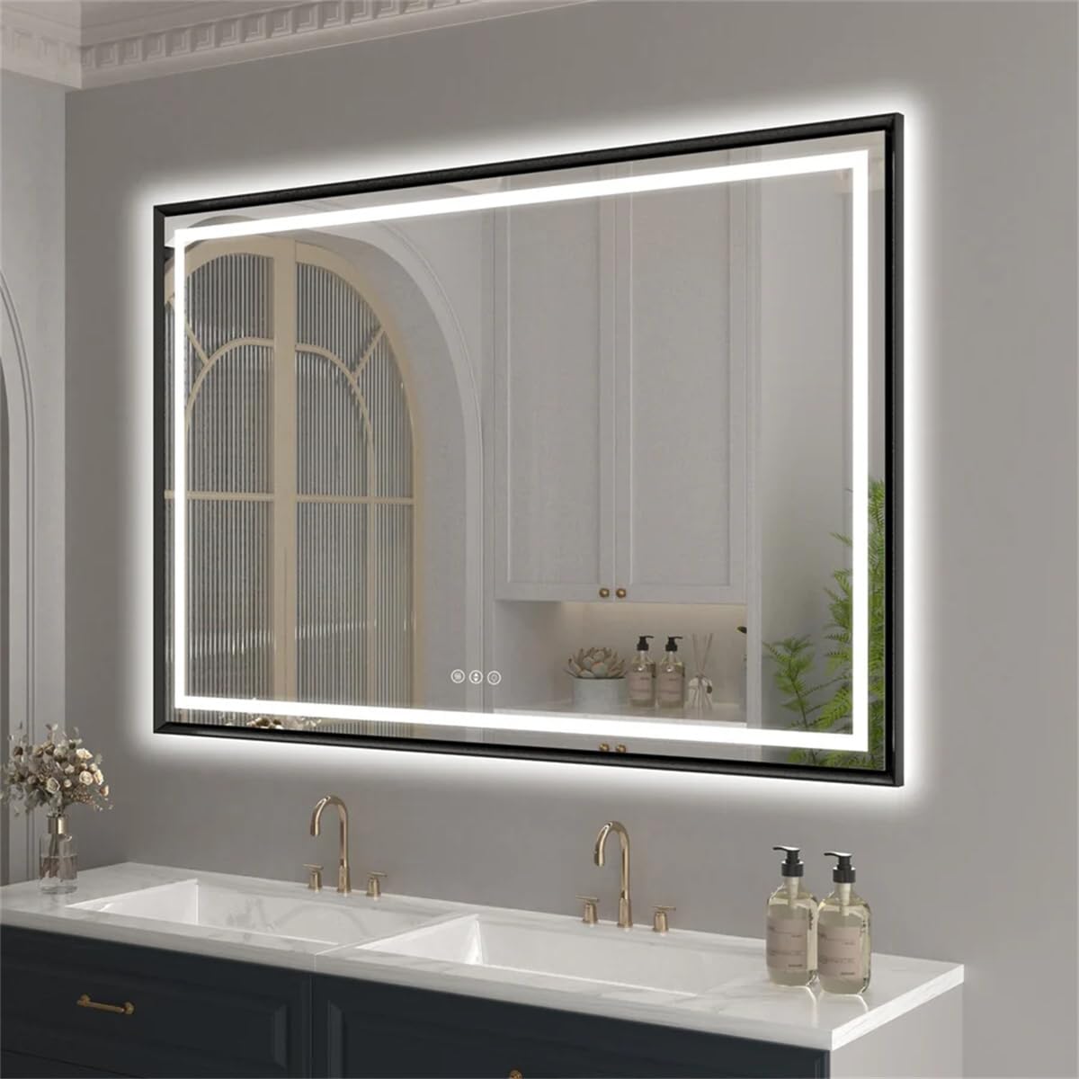 Photo 1 of ***FACTORY SEALED***SNUGACE 24"x 40" LED Bathroom Mirror with Black Frame, Stepless Dimmable, Anti-Fog, Shatter-Proof, Memory, 3 Colors, LED Vanity Mirror