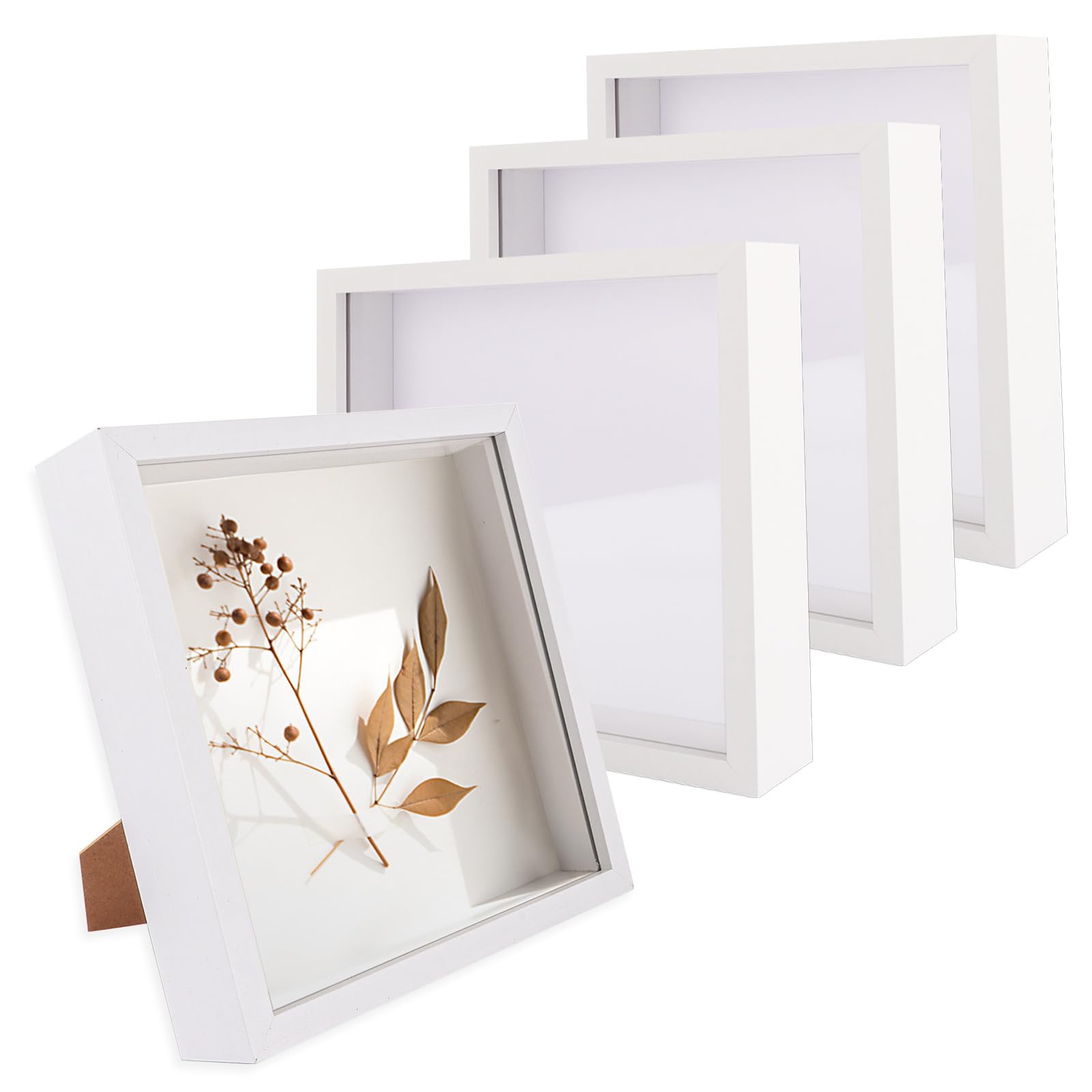 LOPYXBR 4PCS Shadow Box Frame 8x8 Inch Deep Box Frames for Crafts 3D Deep, White Deepes Picture Frames Boxes Display for Memory Crafts Flowers Wedding, Tabletop and Wall Hanging