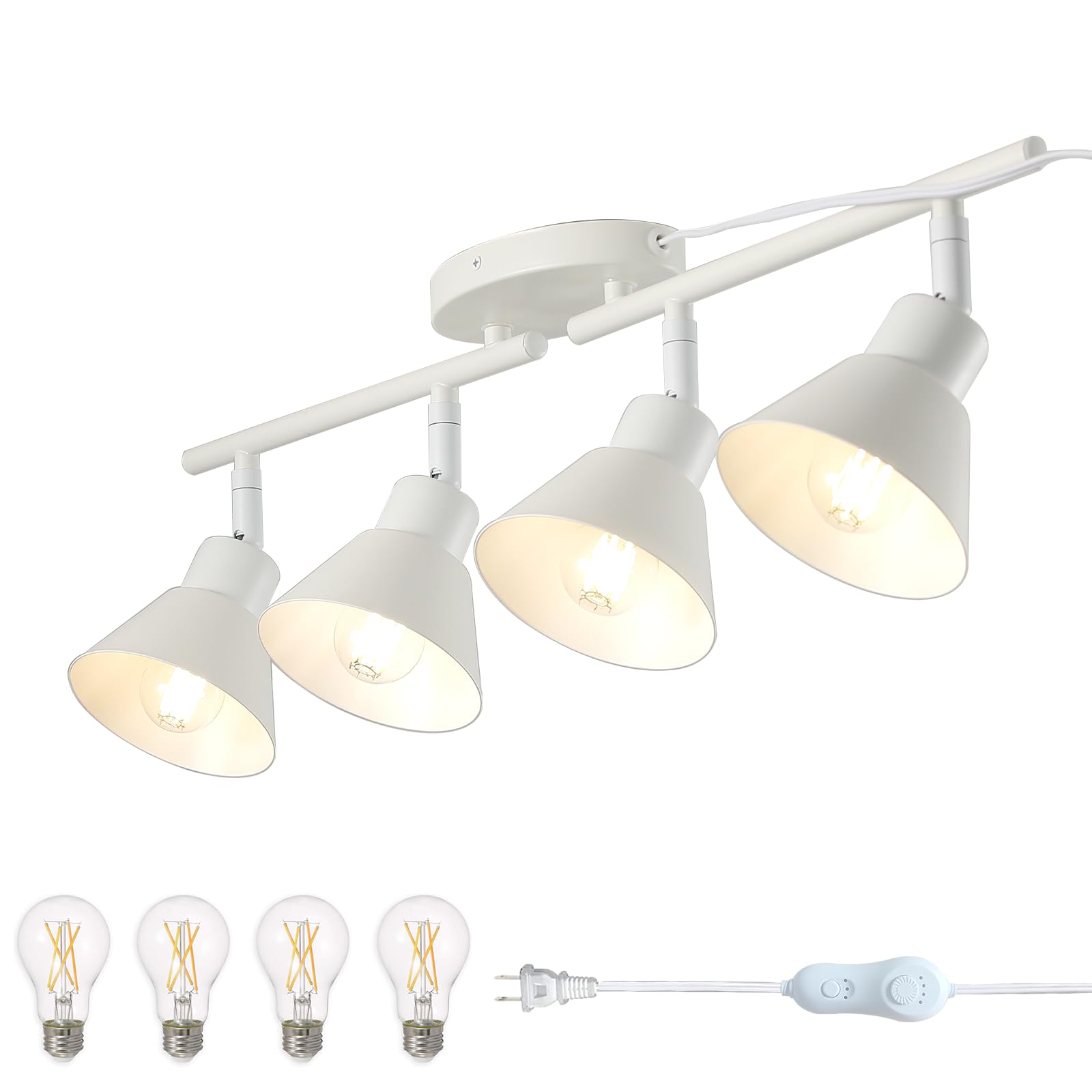 Photo 1 of vivihobb 4 Light Plug in Track Lighting Kit,Modern Plug in Ceiling Light Fixture,14.7ft Cord,Timer & Dimming Switch,4 Way Ceiling Spot Lighting,Flexibly Rotatable Light Head (White)