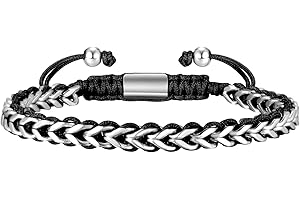 MEALGUET Rope & Chain Braided Link Bracelet for Men : Handmade Trendy Men's Stainless Steel Metal Non Tarnish Waterproof Link Chain Bracelet Stylish Minimal Jewelry Gift for Dad Son Boyfriend, Adjustable