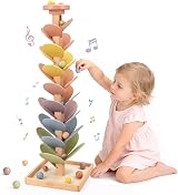 Joyreal Montessori Sound Tree Wooden Marble Run Rainbow Leaves 7-Tier view 1