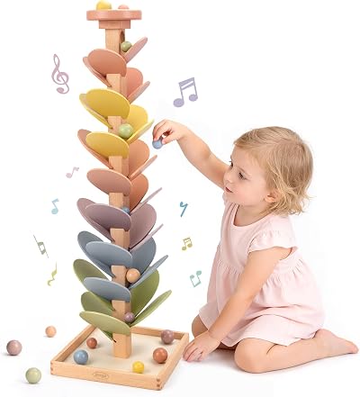 Joyreal Montessori Sound Tree Wooden Marble Run Rainbow Leaves 7-Tier