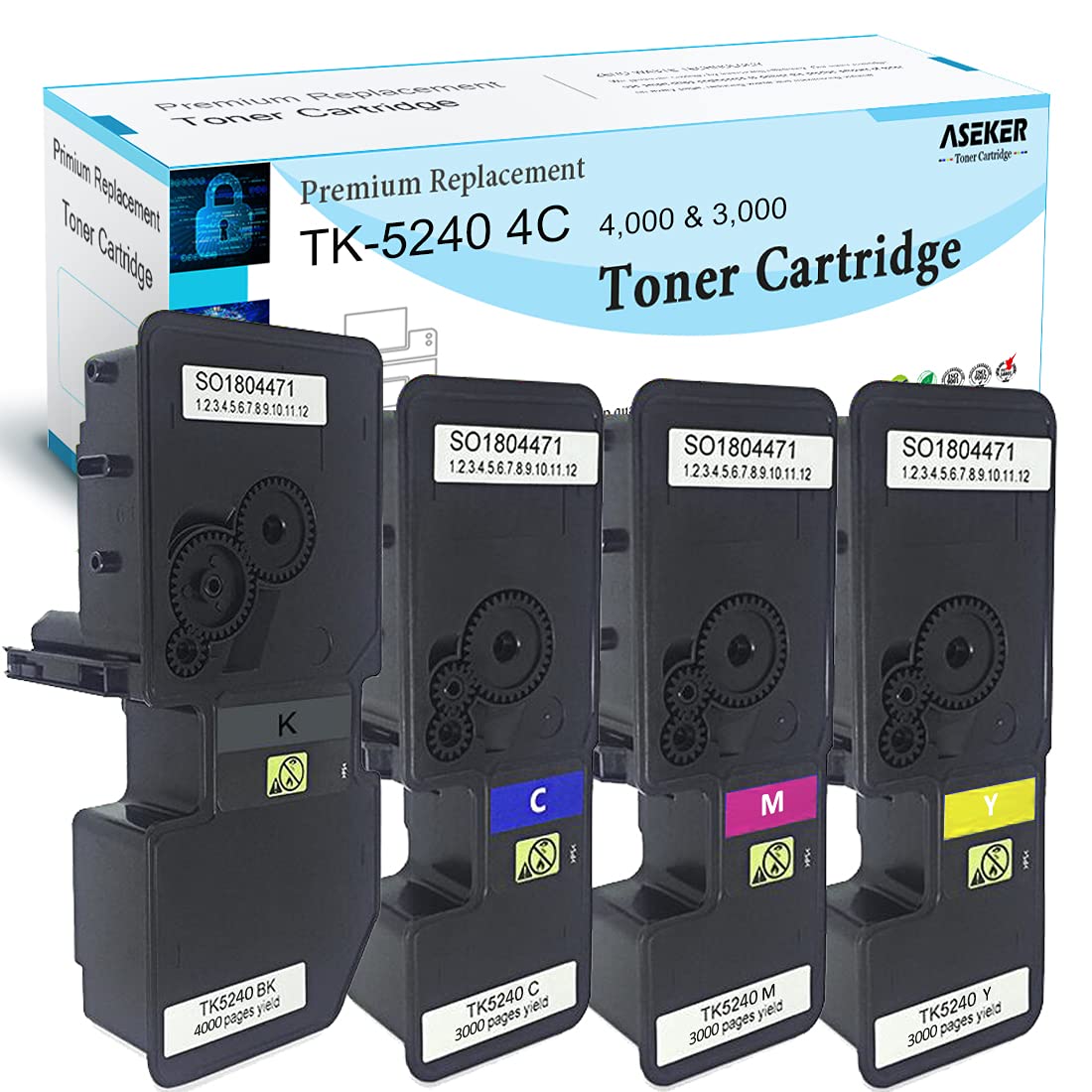 ASEKER Compatible TK5240 TK-5240 Toner Cartridge for Kyocera Ecosys P5026cdn P5026cdw M5526cdn M5526cdw Printers 4000 & 3000 Pages TK5240K TK5240C TK5240M TK5240Y ( BK/C/M/Y 4-Pack )