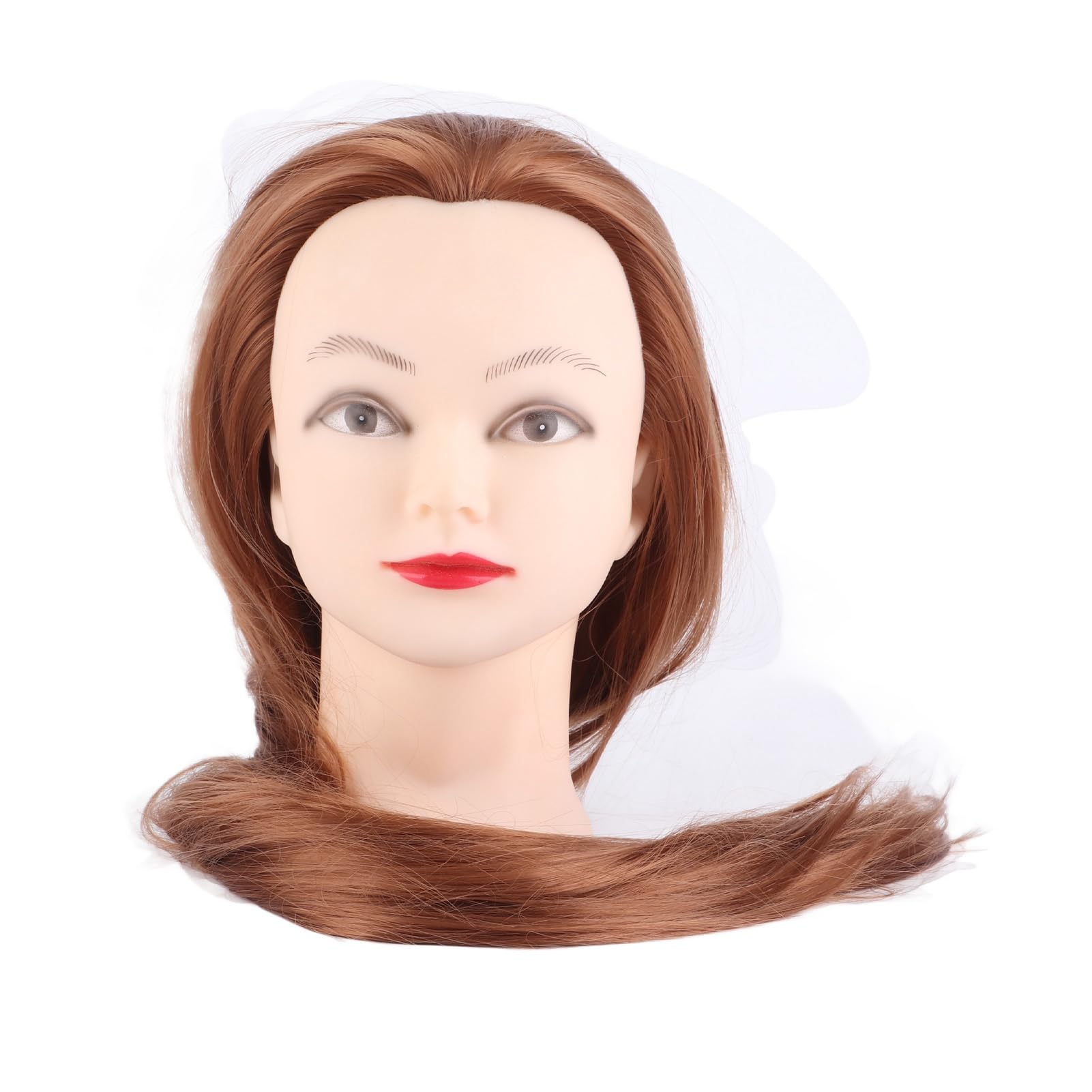 Mannequin Head with Human Hair, Golden Brown Fiber Hair Cosmetology Mannequin Head Training Head, Hair Styling Hairdressing Practice Training Doll Heads (Without stand)