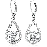 Highland Cow Earrings for Women Sterling Silver Cute Farm Animal Dangle Stud Scottish Highland Cow Lovers Gifts Christmas Day Jewelry