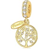 PHCLASY Gold Heart Mom Family Charms Compatible for Bracelets Holiday Pendant Beads Charm Jewellery Present for Women