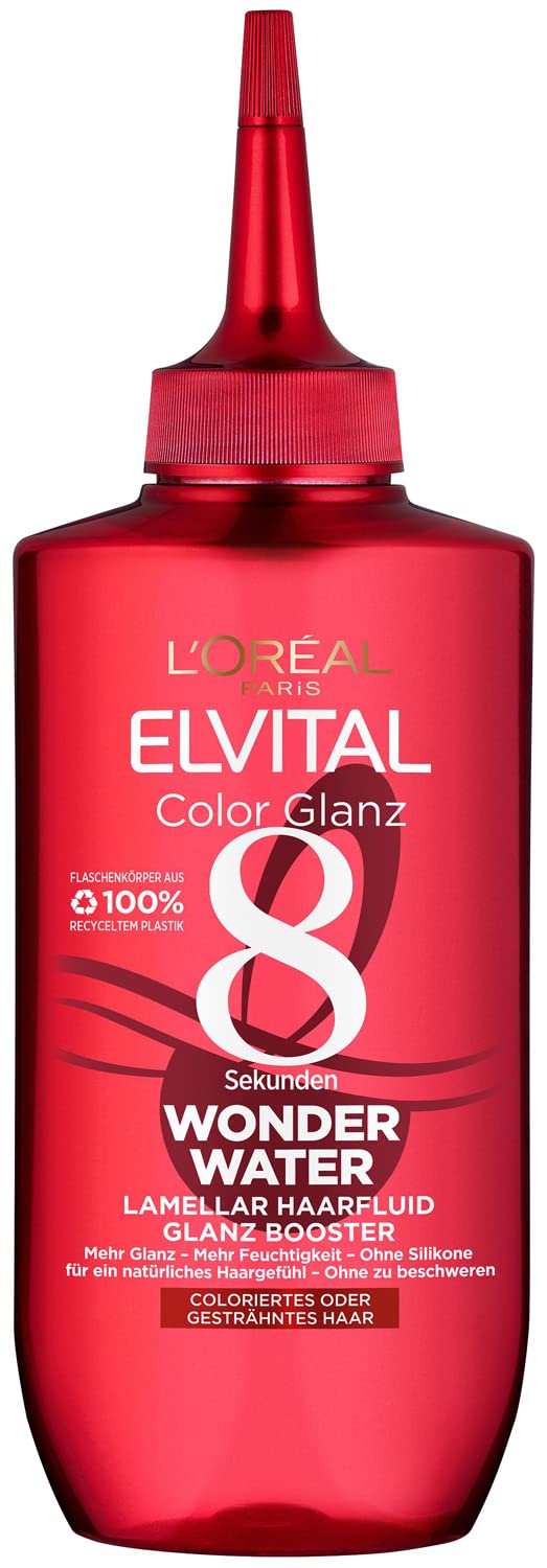 L'Oréal Paris Elvital Hair Treatment for Smooth Hair, with Acidal Care Formula without Reaction Time, Colour Shine 8 Seconds Wonder Water Hair Fluid, 1 x 200 ml