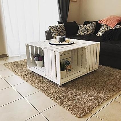 Shabby Chic Coffee Table Made Of White Apple Crates On Wheels Fruit Crate Table Wine Crates Without Glass Plate 81 X 81 X 44 Cm Amazon Co Uk Kitchen Home