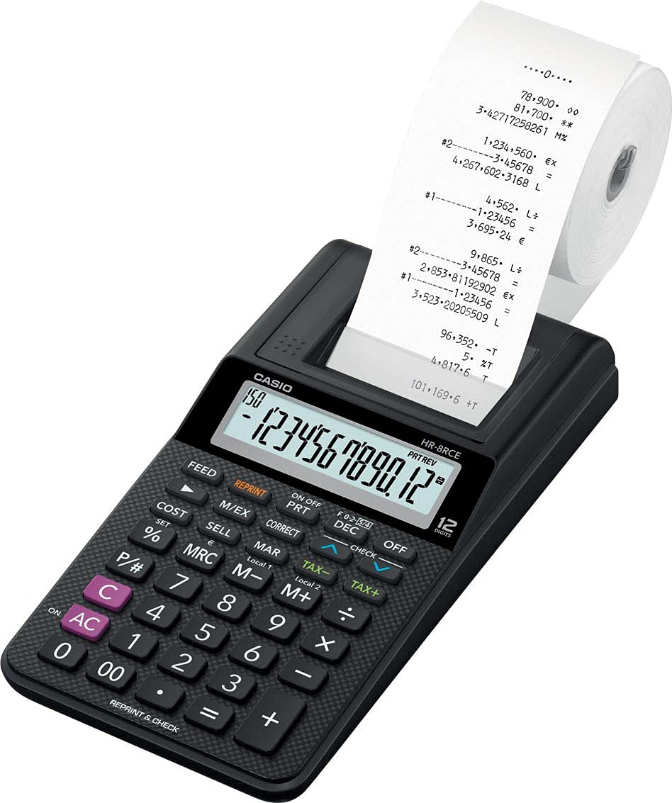 Casio HR-8RCE-BK Printer 12 Digit Calculator