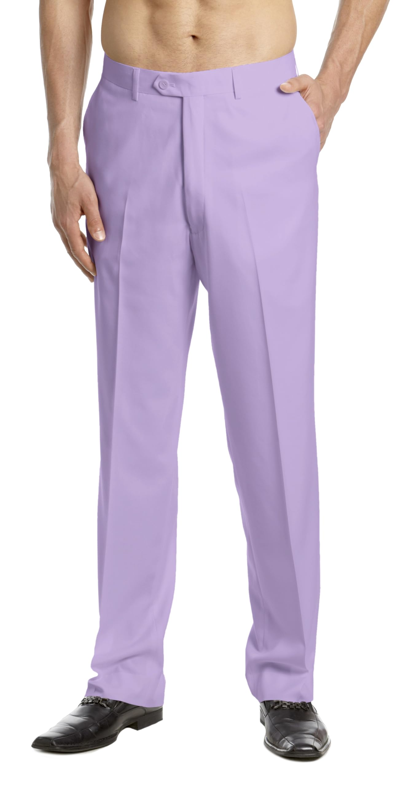 Photo 1 of Concitor Men's Dress Pants Trousers Flat Front Slacks Lavender Light Purple 36