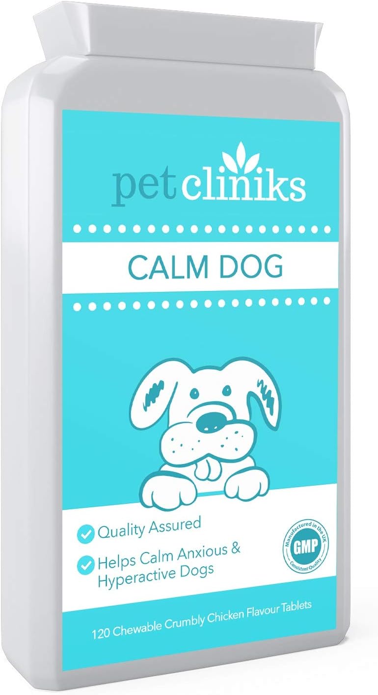 cliniks CALM DOG Supplement | 120 Calming & Mood Enhancing Dog Tablets Made in UK | Reduces Anxiety & Problem Behaviour & Supports your Dog Through Difficult Times Like Kennel Stays or Moving