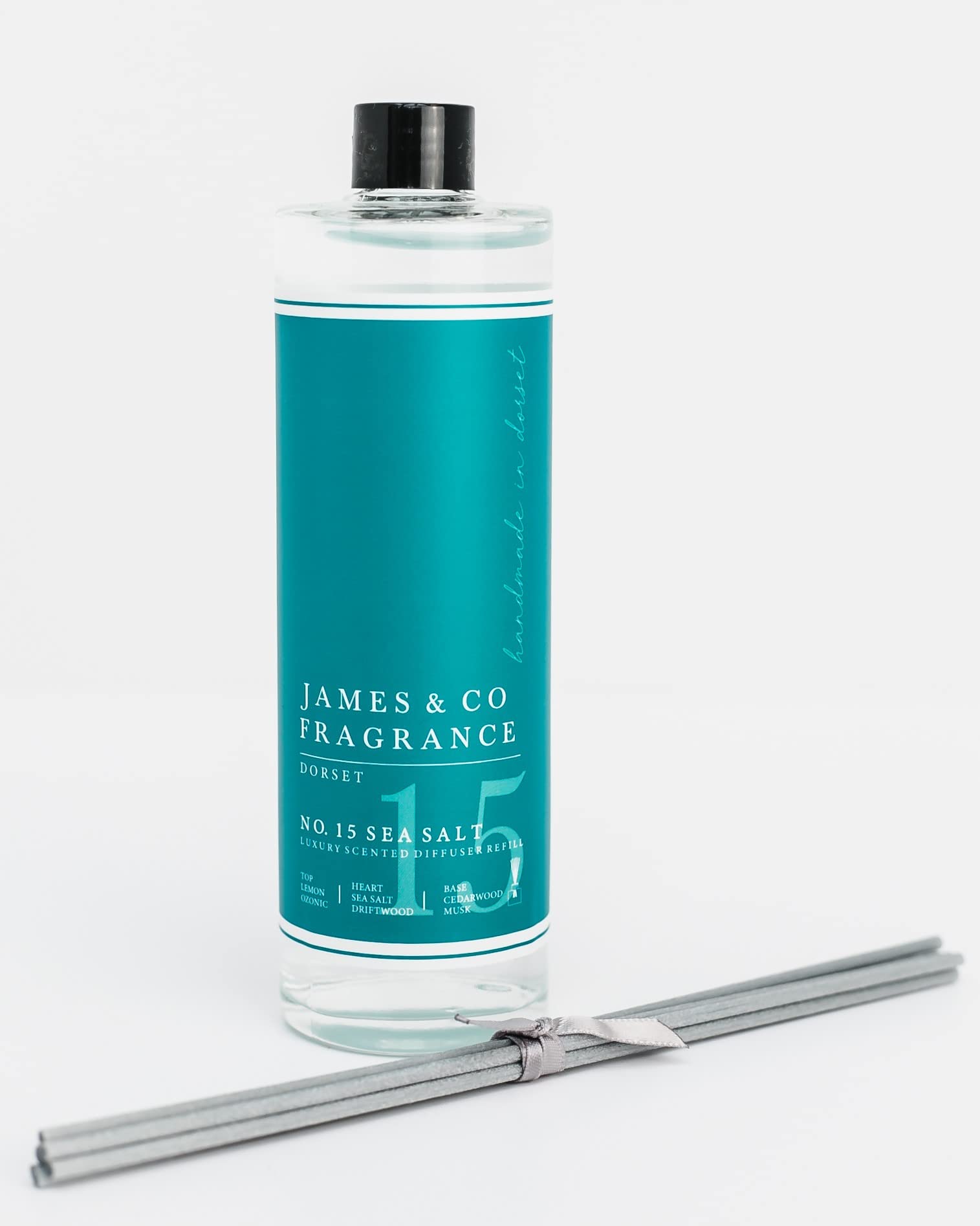 James & Co No.15 Sea Salt (Sea Salt & Driftwood) 200ml Reed Diffuser Refill Bottle with 6 Fibre Reeds