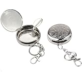 HMIEPRS 2pc Portable Pocket Ashtray, Mini Vehicle Cigarette Holder | Stainless Steel Ash Holder with Key Chain and Cigarette Snuffer, Modern Outdoor Ash Holder (Carved Pattern)