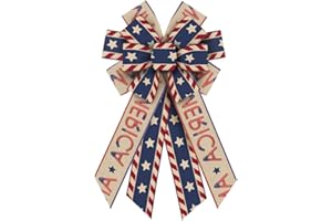 ON-AIRSTORE Large Patriotic Wreath Bows America Flags Large Stars Burlap Bow for Wreath, 4th of July Ribbon Bows for Labor Day Independence Day Front Door Home Party Outdoor Decoration Wreath Ornament Supplies