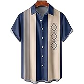 Hodaweisolp Men's Casual Short Sleeve Button Down Bowling Summer Loose Hawaiian Beach Shirts