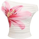 WDIRARA Women's Floral Off Shoulder Top Ruched Short Sleeve Going Out Tee Shirt