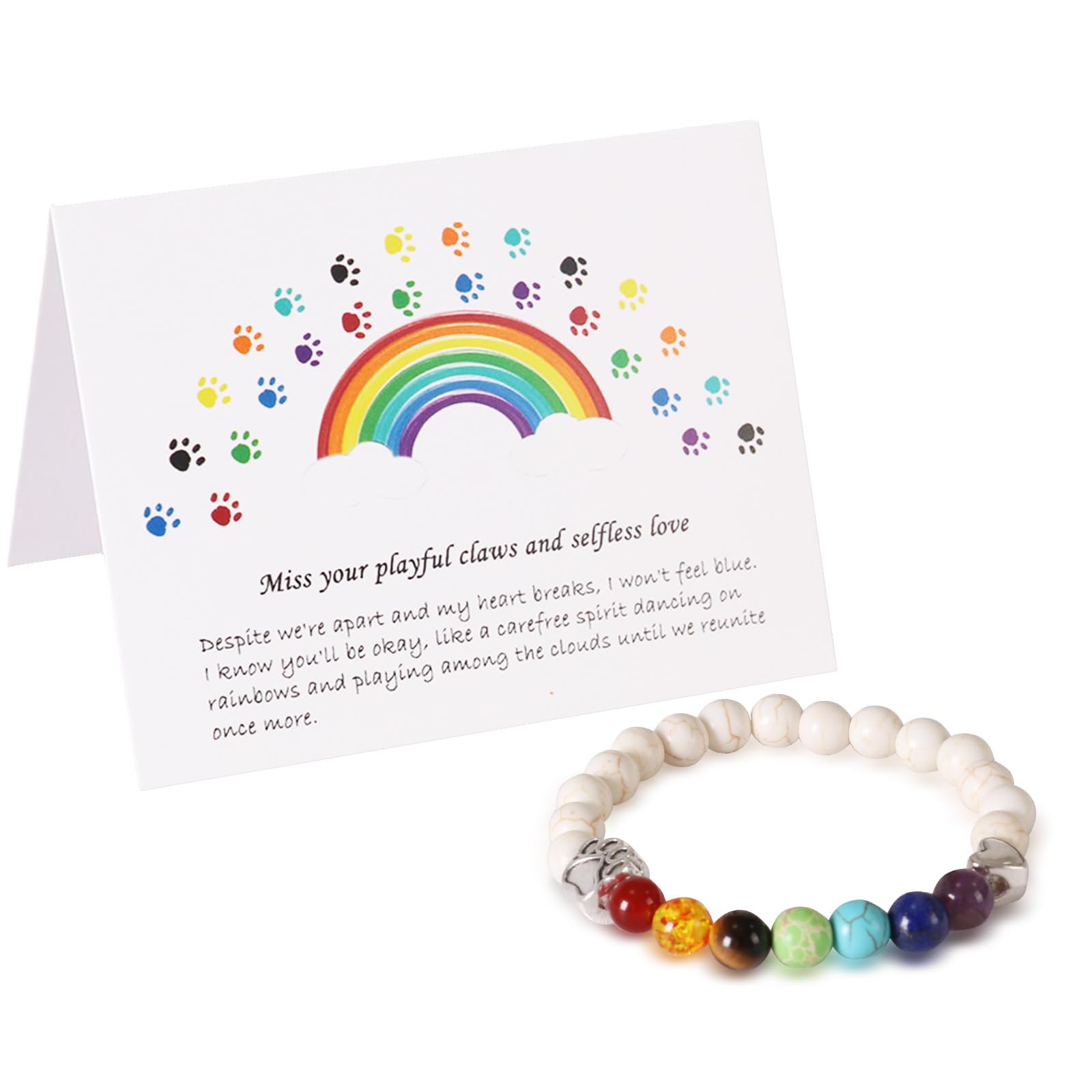 YTOOK Pet Memorial Gifts for Dog Cat, Pet Sympathy Gifts, 7 Chakra 8MM Rainbow Bridge Pet Memorial Bracelet for Women Men Who Loss of Pets