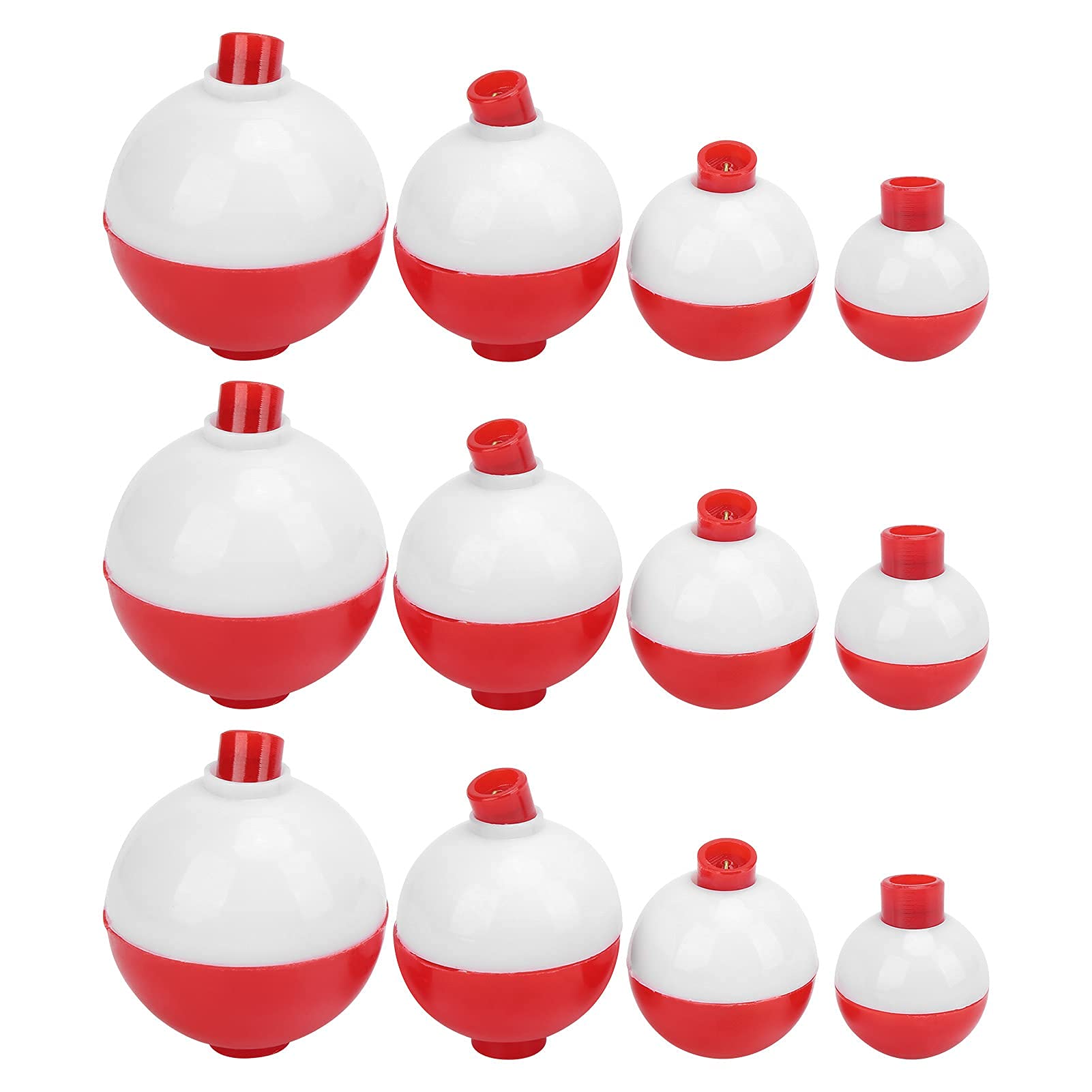 Alomejor 12pcs Fishing Bobbers Snap‑On Red and White Floats Fishing Floats and Bobbers Fishing Tackle Accessories