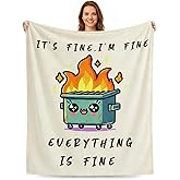 Funny Emotional Support Dumpster Fire Office Chair Blanket Funny Office Gifts for Coworkers Boss It's Fine I'm Fine Everything is Fine Beige Fun Soft Throw Blanket 60"X50"