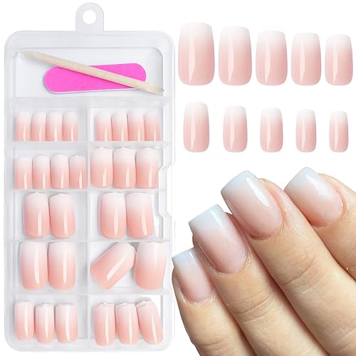 AddFavor Press on Nails Short Square 120pcs Fake Nails Short Ombre Press on Square False Nail Medium Pink White Gradient Acrylic Nails with Design for Women Girls