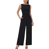 Simlakey Women One Piece Jumpsuits Dressy Casual Sleeveless Crew Neck Wide Leg Pants Rompers with Pockets 2026 Summer Outfits