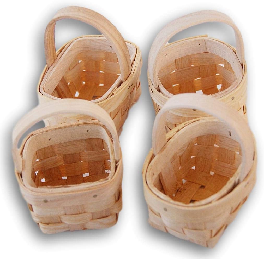 Small Wood Baskets - Doll-sized Mini Favor Containers (2.5 - 3 Inches) - Set of 4