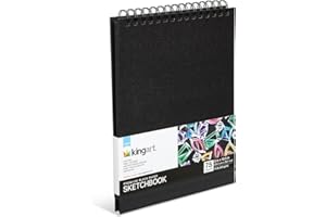 KINGART 75-Sheet Black Paper Sketchbook 8 x 10.5 Inch – Premium 70 lb Acid-Free Heavyweight Art Paper wit