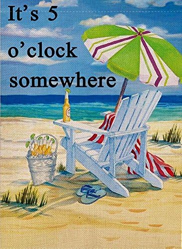 crysss Decorative Quote Outdoor it's 5 o'clock Somewhere Garden Flag Beach Chair Umbrella Double Sided, Tropical Ocean House Flag, Seasonal Outdoor Flag 12.5 x 18 Summer Gift