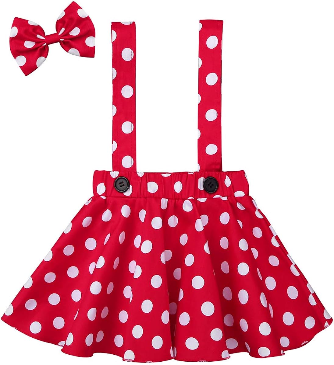 Amazon Co Jp Efe 子供サスペンダースカート ミッキーマウス スカート ヘッドクリップ付き 水玉 ドット柄 ワンピース キッズ 女の子 コスチューム 可愛い プリンセスドレス 服 ファッション小物