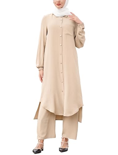 ODIZLI Women's Muslim 2 Pieces Sets Long Sleeve Button Down Shirt and  Pants Abaya Casual Dress Dubai Outfits in Dubai - UAE | Whizz Casual