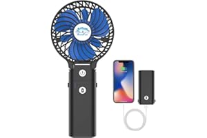 HandFan 5200mAh Portable Handheld Fan Rechargeable with Power Bank-3 Speeds Foldable Personal Cooling, 2-IN-1 Hand Held Fan Battery Operated, 20H Runtime for Travel/Summer/Concerts/Women (Black&Blue)