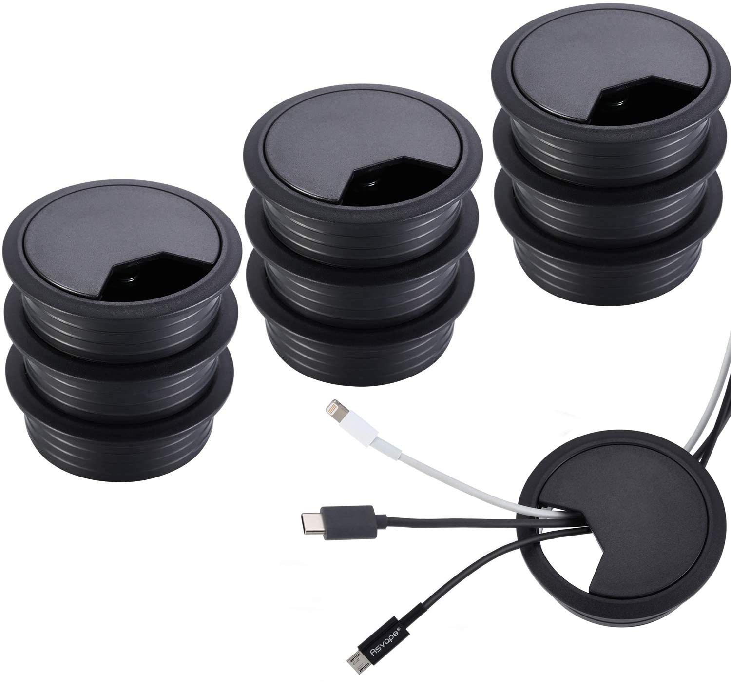 YFOX Cable Hole Cover, Cable Organizer, Cable Hole Table 60 mm for Office Furniture, Cable Outlet for VR (2.36 Inch Mounting Hole) 10 Pieces