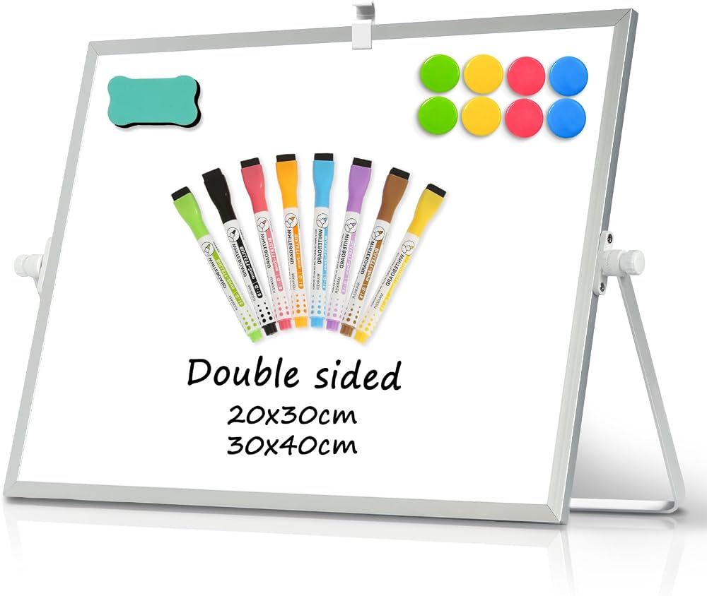 DOLLAR BOSS Double Sided Magnetic Desktop Whiteboard 30x40cm A3 Stand 8 Pens
