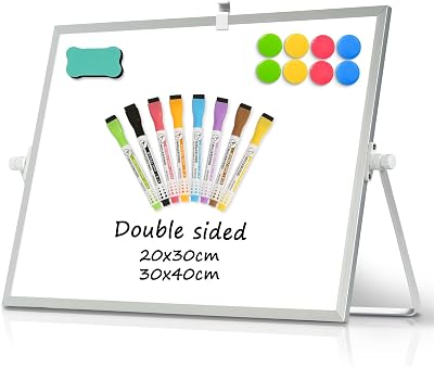 DOLLAR BOSS Double Sided Magnetic Desktop Whiteboard 30x40cm A3 Stand 8 Pens