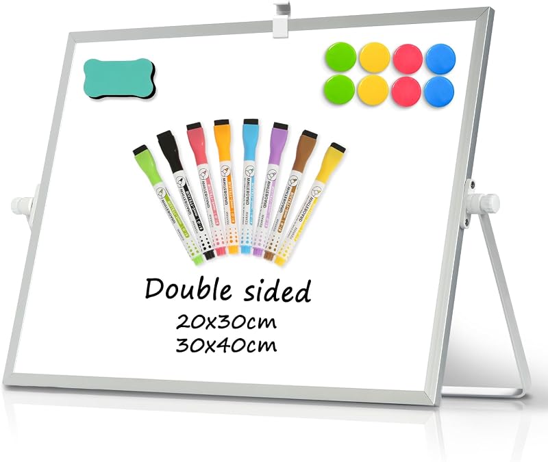 DOLLAR BOSS Double Sided Magnetic Desktop Whiteboard 30x40cm A3 Stand 8 Pens
