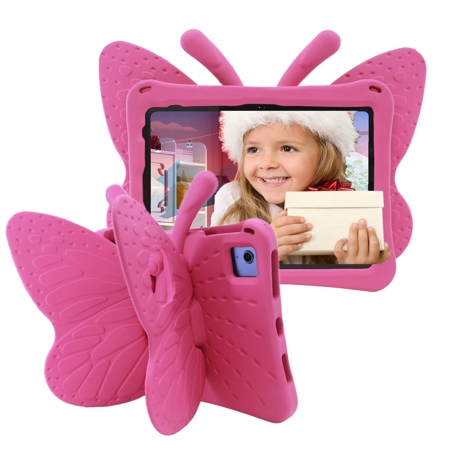 Tading Kids Case for iPad (A16) 11th Generation 11 Inch 2025/iPad 10th Generation 10.9 Inch 2022, Cute Butterfly Children Friendly Soft EVA Foam Protective Stand Cover for Girls - Magenta