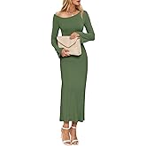 Wenrine Womens Fall Off The Shoulder Bodycon Sweater Dress 2025 Formal Long Sleeve Elegant Cocktail Party Maxi Dresses Army Green