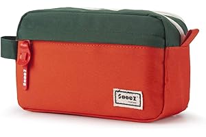 Sooez High Capacity Pencil Case, Big Pencil Bag Pouch Box Organizer Pen Case, Portable Journaling Supplies with Easy Grip Handle & Loop, Aesthetic Supply for Girls Adults, Orange