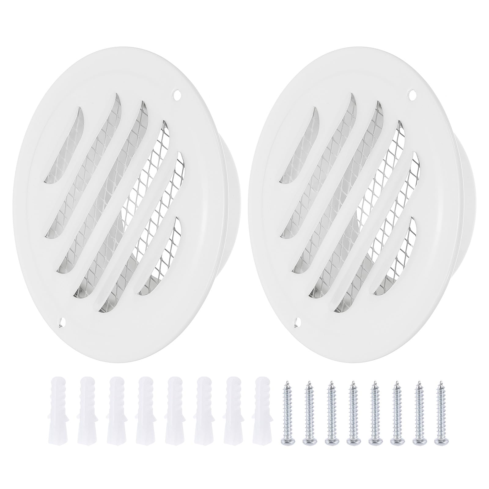 PATIKIL 3" Round Air Vent Cover, 2pcs Stainless Steel Louvered Wall Inlet Outlet Grill Screen Mesh Ducting Soffit Vent with Screws for Ventilation, White