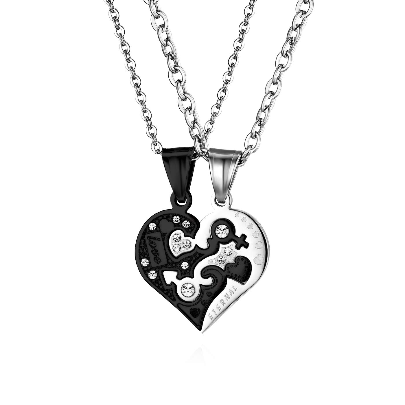 JewelryWe His and Hers Matching Set Love Eternal Half Heart Pendant with Male Female Symbol Puzzle Couples Necklaces