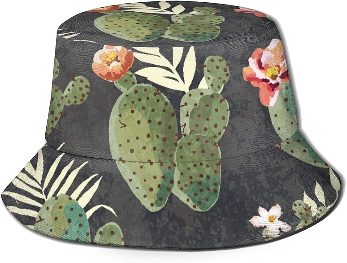 Yuantaicuifeng Vintage Cactus Flowers Bucket Hats for Women Sun Beach