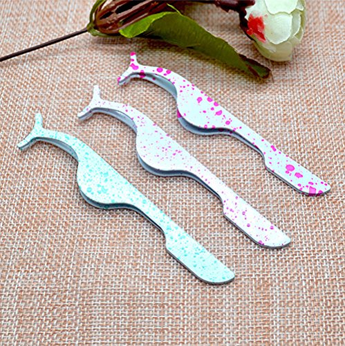 OKDEALS False Eyelash Applicator Tweezers 3 Pack Stainless Steel Extension Clip Nipper Remover Tool Multicolor