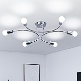 FRIXCHUR 6-Light Sputnik Chandelier, Sliver Mid-Century Modern Semi Flush Mount Ceiling Light, Metal Fixture with E26 Sockets