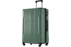 Merax 28 Inch Checked-Large Luggage with Wheels Aluminum Alloy Corner Hard Shell Suitcase TSA Luggage Suitcases for Travel Woman Men(Green)