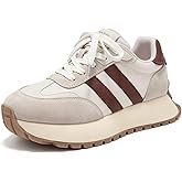 BEAU TODAY Fashion Sneakers for Women, Casual Walking Sneakers for Women, Genuine Leather Chunky Platform Retro Sneakers, Comfortable Non-Slip Tennis Running Shoes