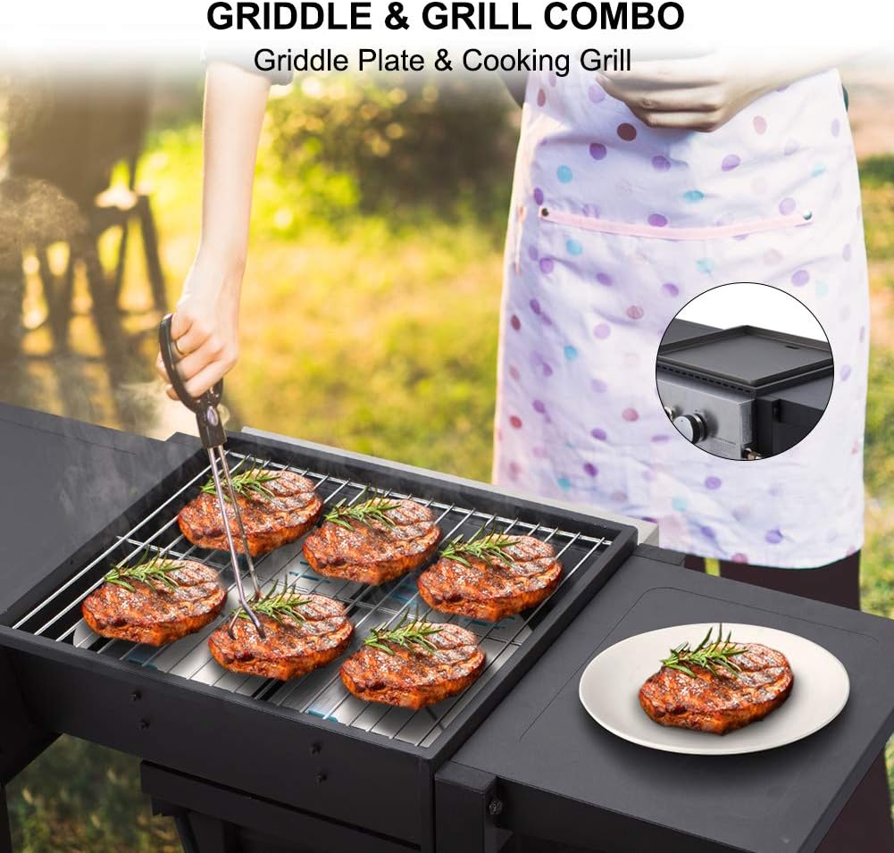 Camplux Propane Gas Griddle, Gas Grill and Griddle Combo, 22,000 BTU Outdoor Griddle 2 Burner Flat Top with 20 lb Connector, Black Windproof Lid and Movable Wheels for Home Camping Cooking Picnicking: Home Improvement