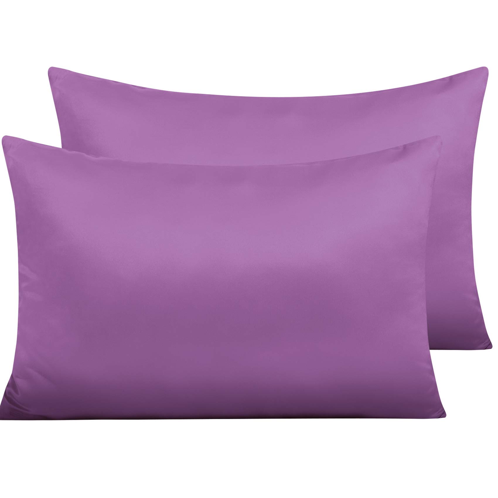 NTBAY 2 Pack Zippered Satin Pillow Cases for Hair and Skin, Luxury Standard Hidden Zipper Pillowcases Set of 2, 50x75 cm, Purple