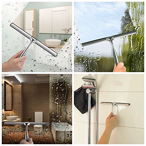 Dailyart Shower Squeegee Bathroom Glass Squeegee Window Wiper Chrome Plated and Stainless Steel Mirror Door Cleaning with Hook