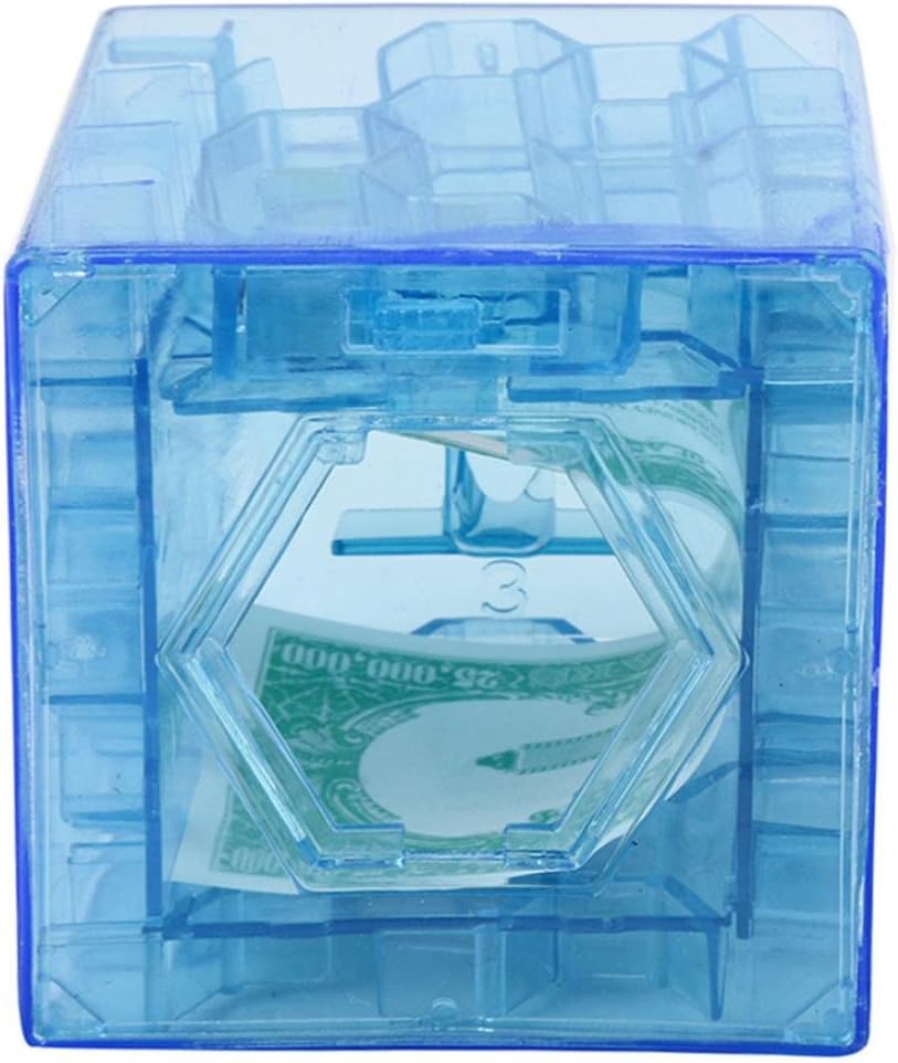 WINWINTOM 3D Cube Puzzle Money Maze Bank Saving Coin Collection Case Box Fun Brain Game(Blue)